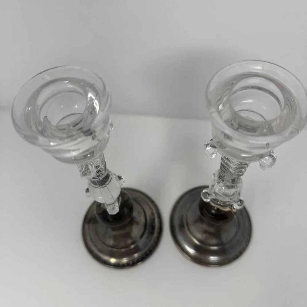 VTG Reed and Barton Weighted Sterling Silver 464 Glass Candlestick Holders Pair